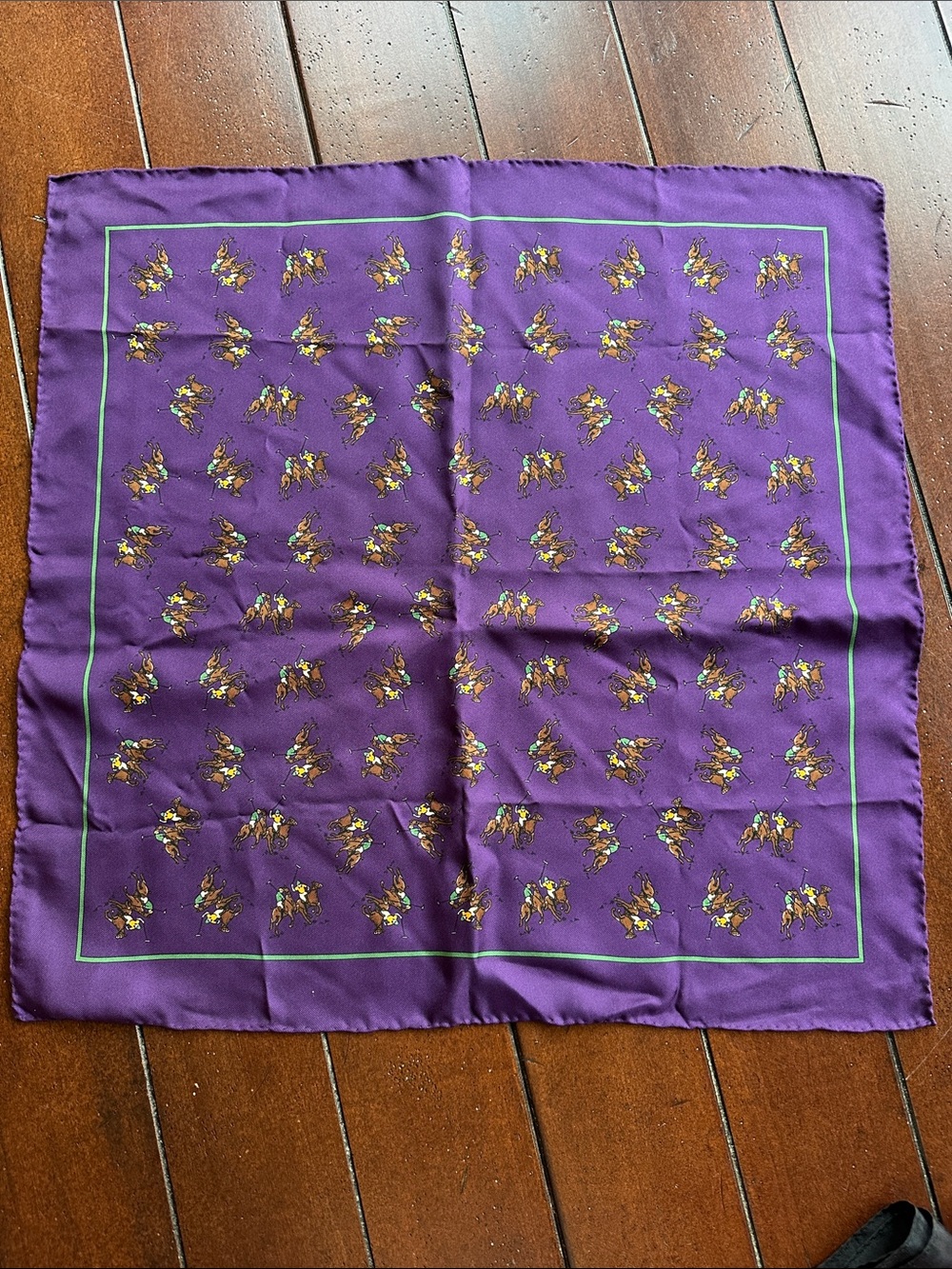 Polo by Ralph Lauren Purple Equestrian Print  Square Scarf 💯 Silk